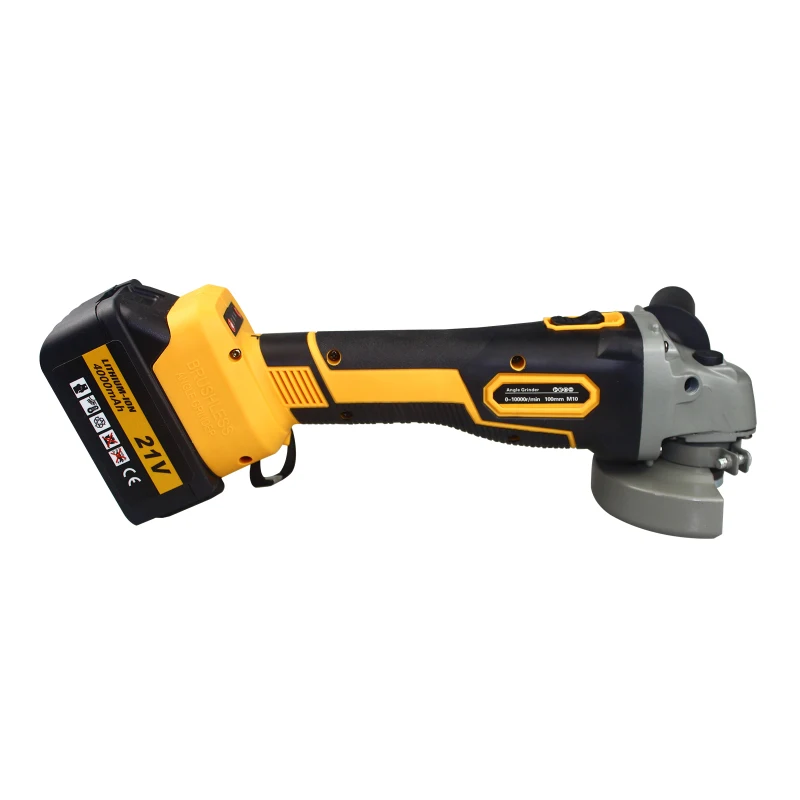 

21V 10000RPM 4Ah Cordless Angle Grinder Tool Lithium-Ion Battery 2-Position Adjustable Auxiliary Handle Cutting Machine Polisher