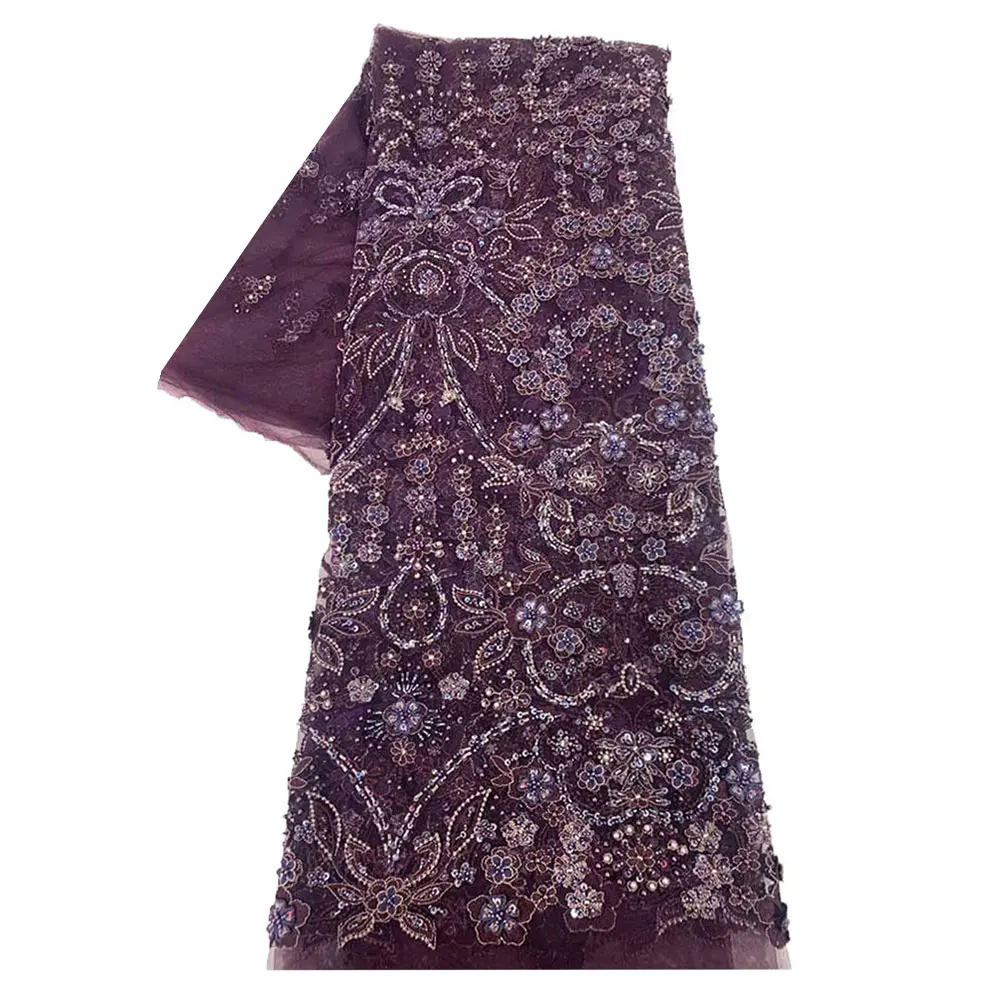 

Heavy Hand Craft 3D Flowers Handmade Beaded Embroidery Lace Fabric New Design High Class Colors Perfect Style For All Countries