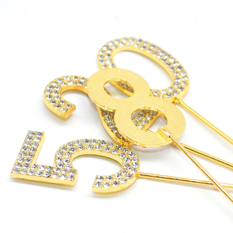 

1Pc Glitter Alloy Rhinestone Number Cake Toppers Baby Shower Birthday Decoration Wedding Gold Silver Digital Cakes Dessert Decor