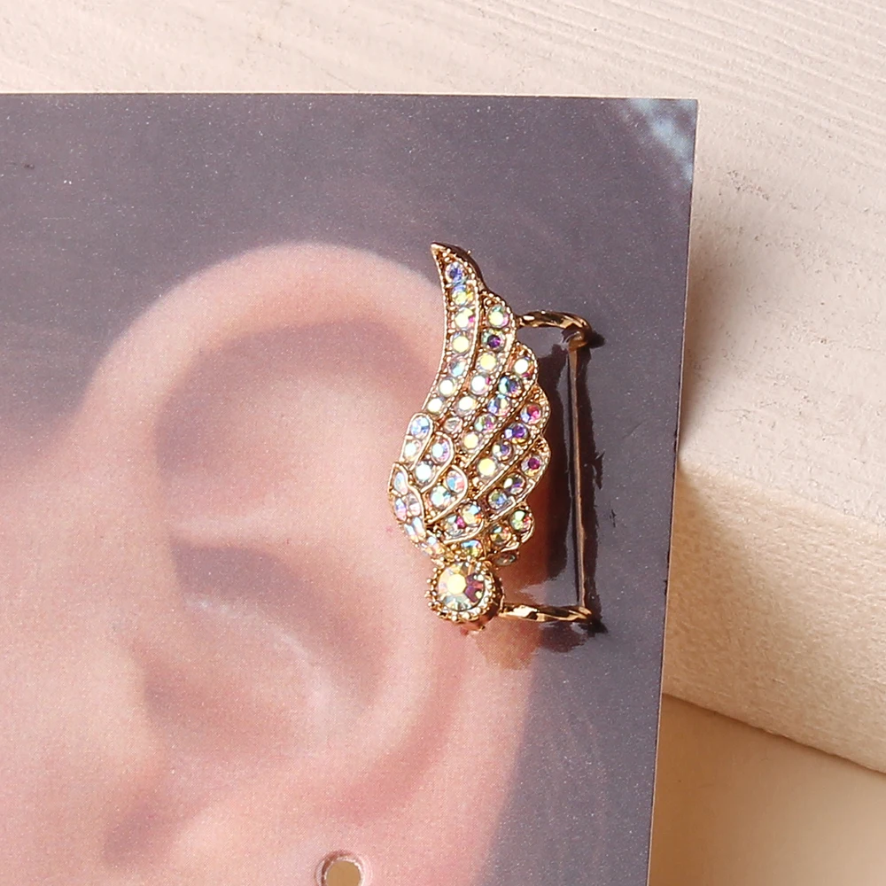 

European and American fashion new wing ear clip earrings cross border personality full diamond earrings