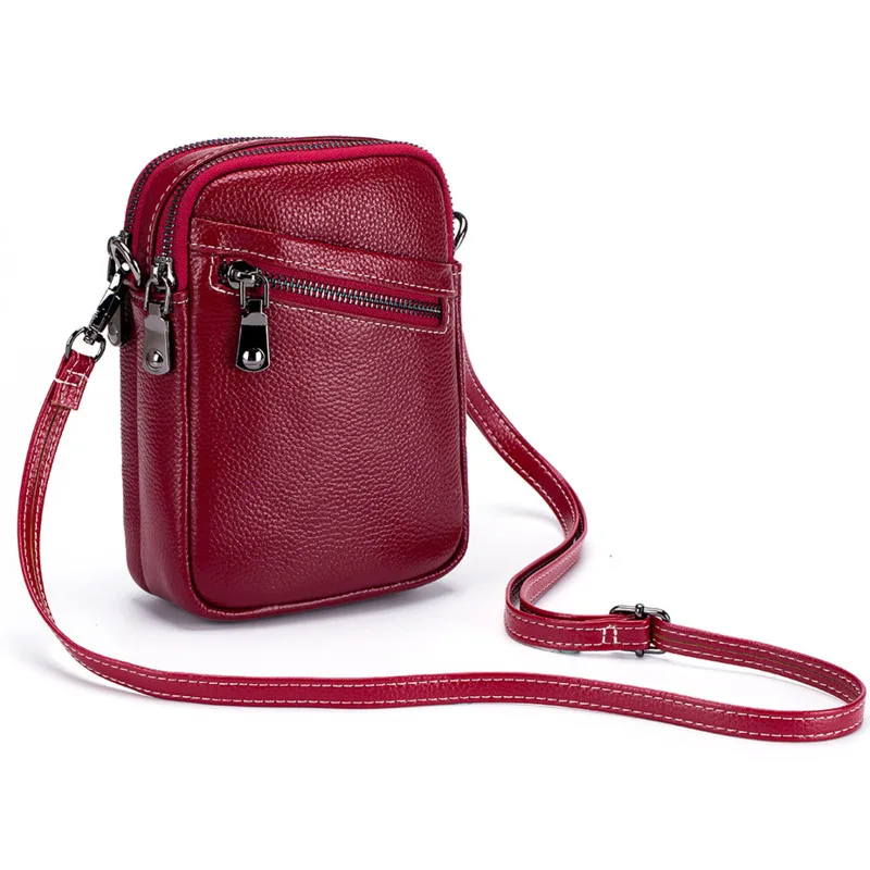 

Сумка на плечо женская из натуральной кожи, вертикальный мини-мессенджер с двойной молнией для телефона, модный саквояж кросс-боди