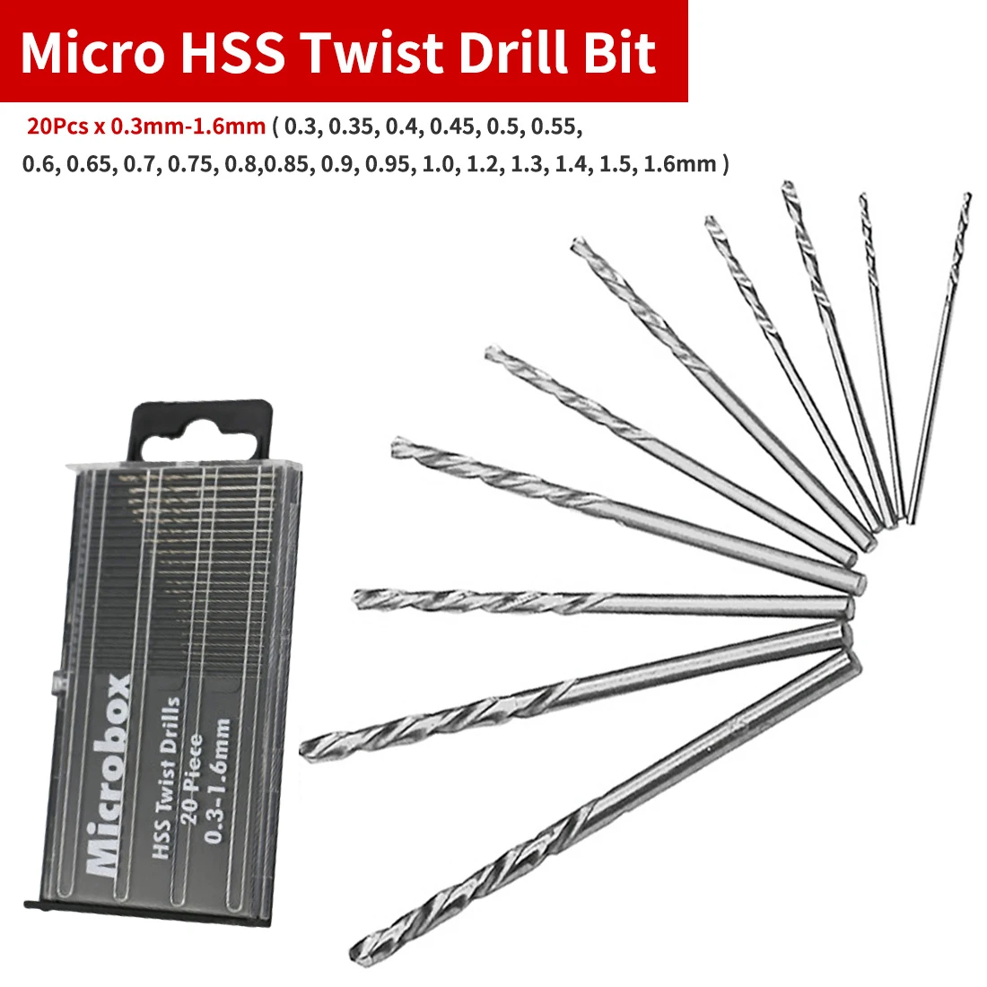 

Micro Twist Drill Bit 20pcs HSS Micro Twist Drill Bit Set 0.3mm-1.6mm Model Craft With Case Repair Tools Mini Drill Bit Set