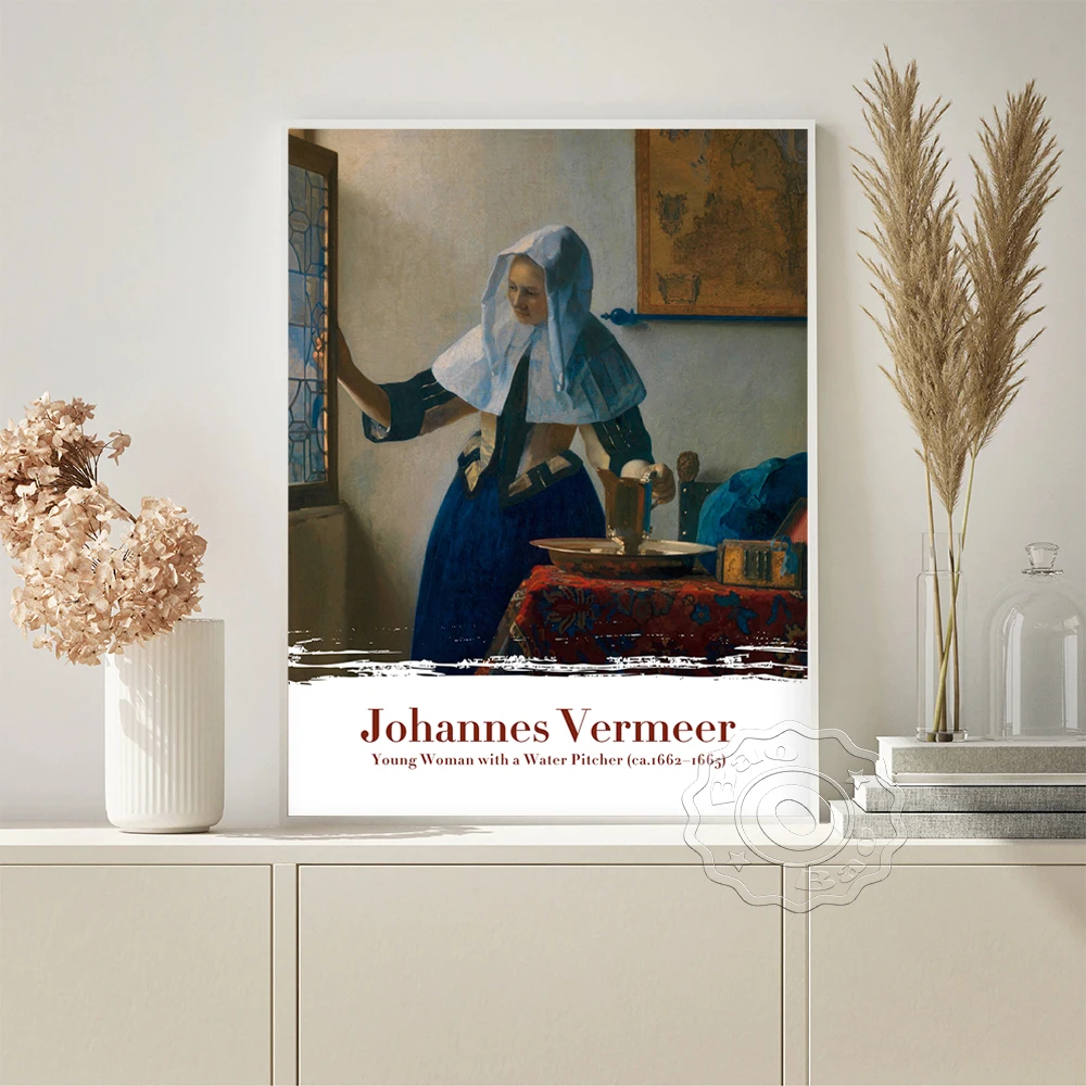 

Johannes Vermeer Exhibition Museum Canvas Painting Prints Art Retro Poster Woman With A Water Jug Home Decor Wall Stickers Gift