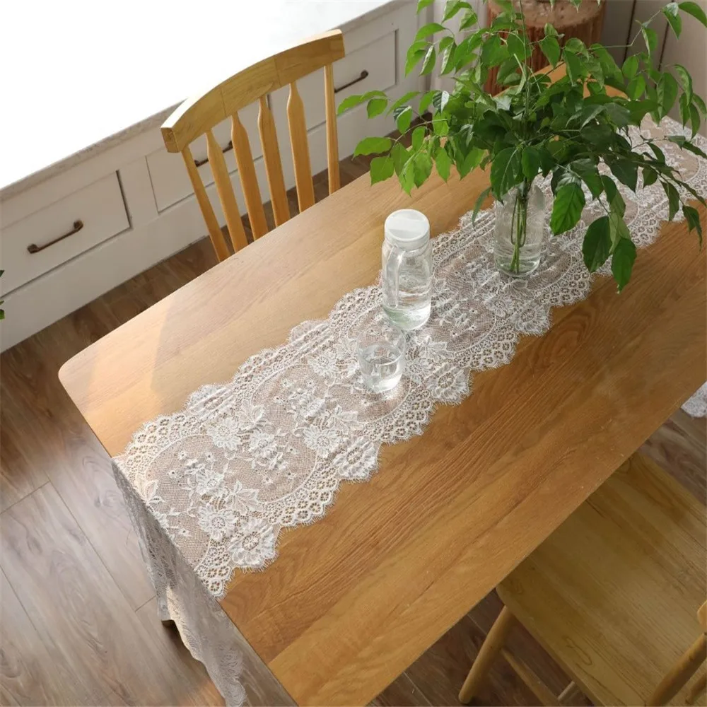 

35*300cm White Black Lace Fabric Table Runner Wedding Decoration Tablecloth Christmas Party Decor Home Textile