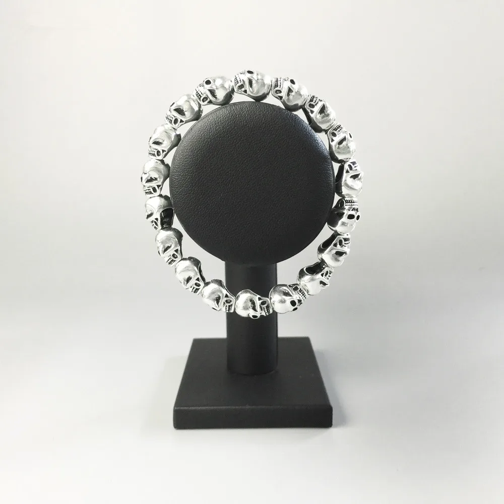 Браслет из стерлингового серебра 925 пробы с черепом и бусинами эластичный