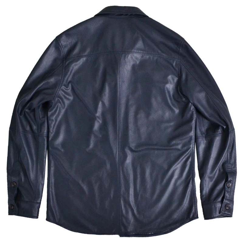 

Men 2020 Blue Slim Fit Leather Shirt Single Breasted Large Size XXXL Genuine Thin Sheepskin Russian Spring Casual Natural Shirt