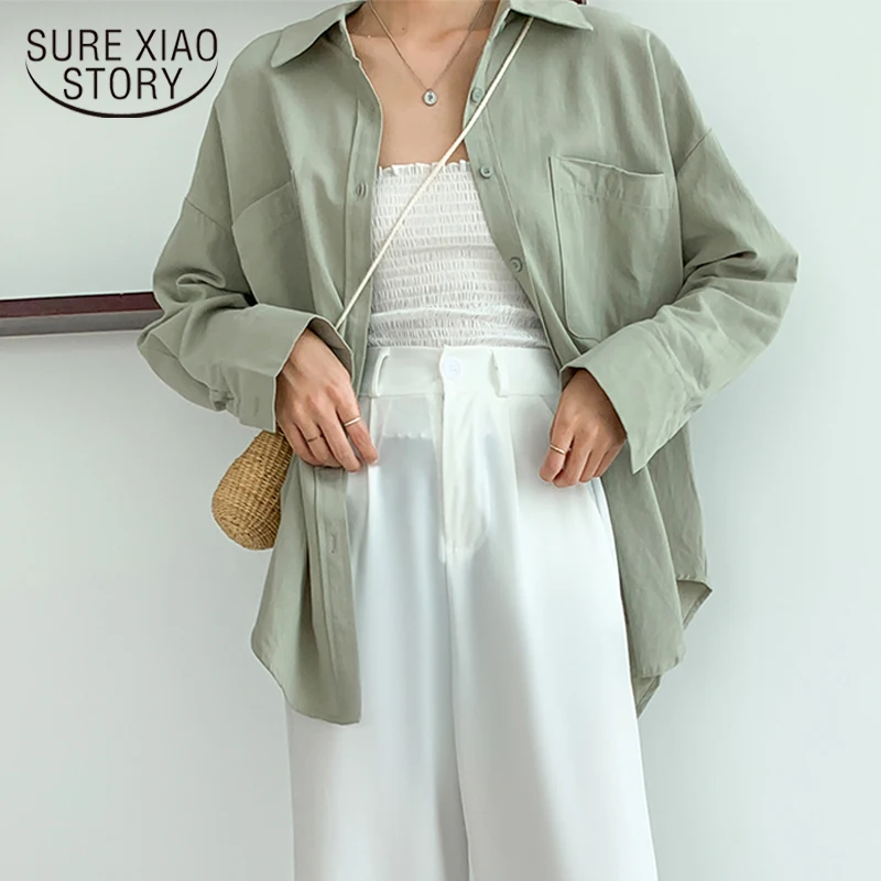 

2021 Autumn Plus Size Casual Loose Cotton Women Blouse Long Sleeve Blusas Mujer Solid Button Cardigan long Shirts Women 10109