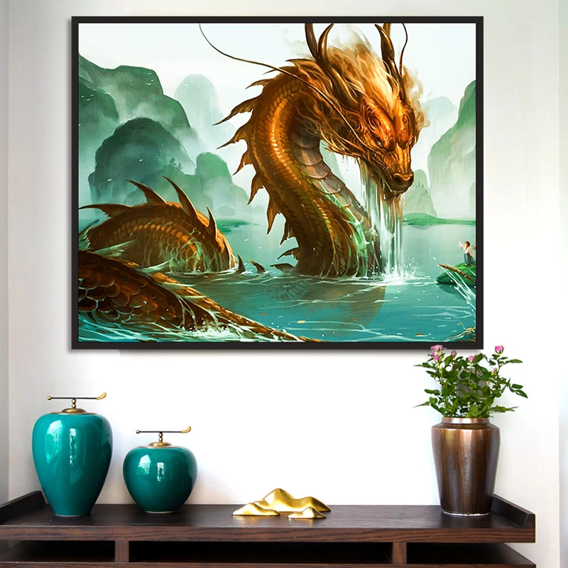 Раскрашивание по номерам картина искусство красить номер Ручная роспись священный Китайский национальный дракон дом коридор декоративный на.