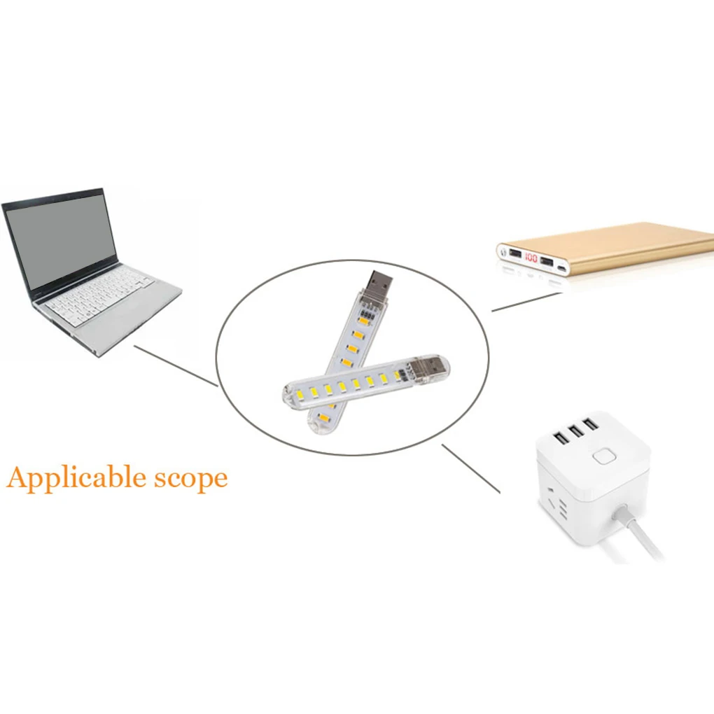 8 Lamps Beads Mini USB Night Light Portable Light 3000K 7000K Transparent USB Illumination Lamp for Computer Laptop Charger