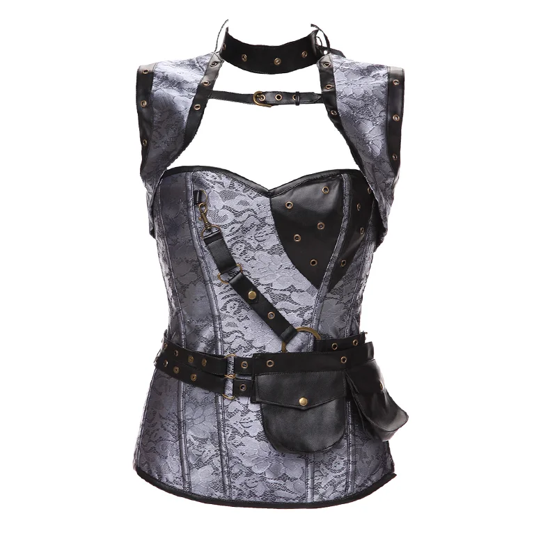 Retro Shawl Belly Vest 13 Steel Bone Rivets Punk Style Halterneck Gothic Body Shaper Lace Up Corset S-6XL Sexy Waist Trainer