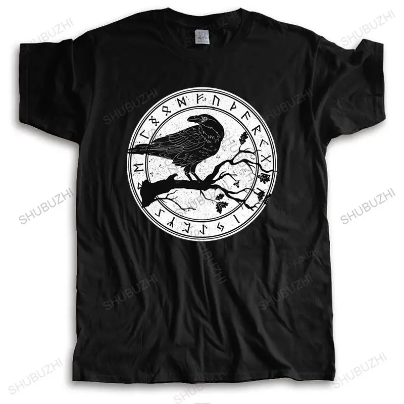 

Футболка мужская с рисунком ворона Одина, скандинавские руны, татуировки, модная мягкая хлопковая футболка с коротким рукавом, футболки вик...