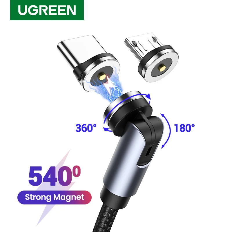 

UGREEN USB Magnetic Charging Cable 540 Degree Rotating Fast Charging Micro USB Type C Phone Charger Data Cable Micro USB Type C