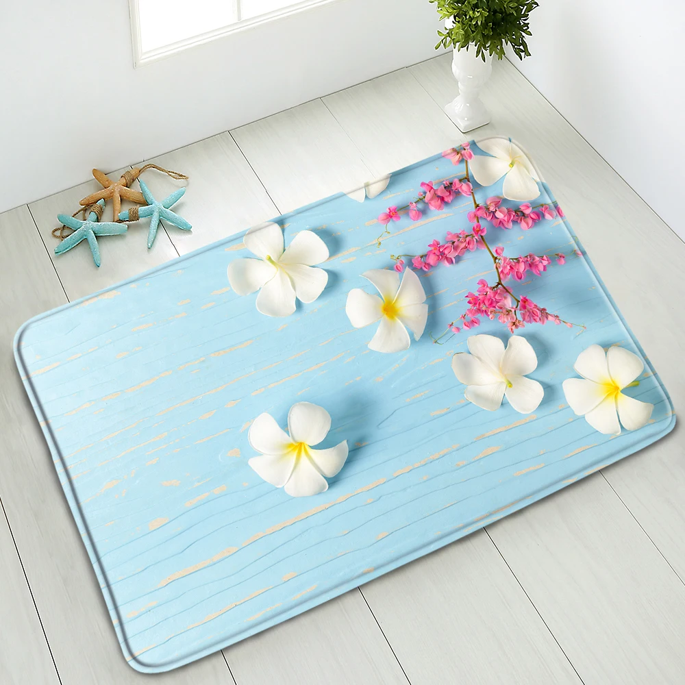 

Retro Wood Plank Flowers Bath Mat Leaves Plant Living Room Kitchen Door Mats Bedroom Bedside Pad Floor Carpet Non-Slip Washable