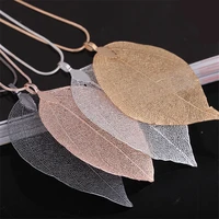 new fashion sweater coat necklaces ladies girls leaves leaf pendant necklace long chain jewelry for womens collier female gift