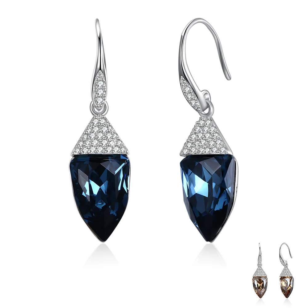 

ZEMIOR Drop Earrings For Women Genuine 925 Sterling Silver Water Drop Geometry Austria Crystal Cute Earring Fine Jewelry Gift
