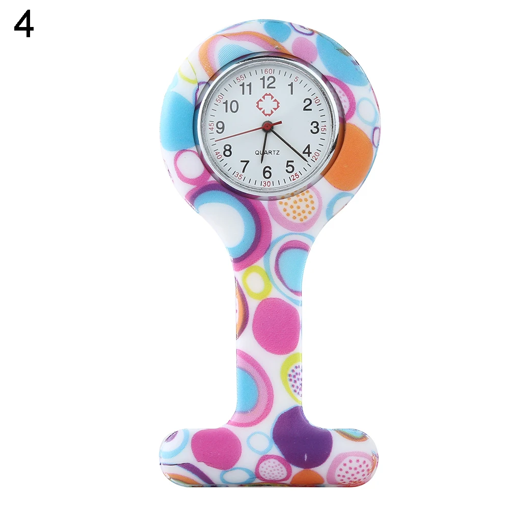 Casual Silicone Nurse Watch Multicolor Pattern Arabic Numerals Round Dial Women Nurses Brooch Tunic Fob Watches Pocket Watches