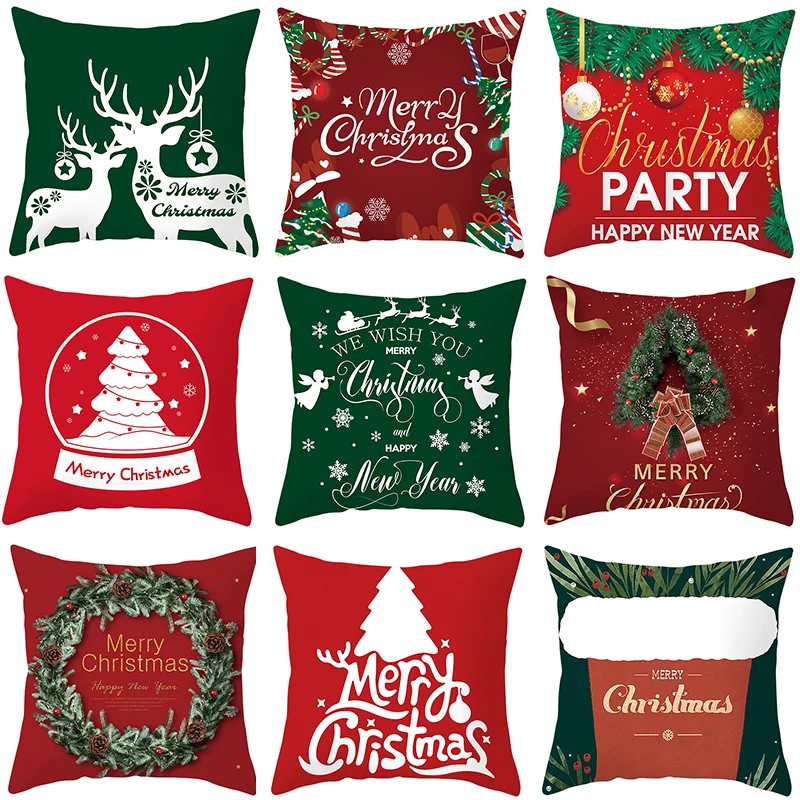 

Christmas Cushion Cover Sofa Pillow Covers Xmas Decorative New Year 2022 Decor Merry Christmas 45*45 Wreath Tree Pillowcasea