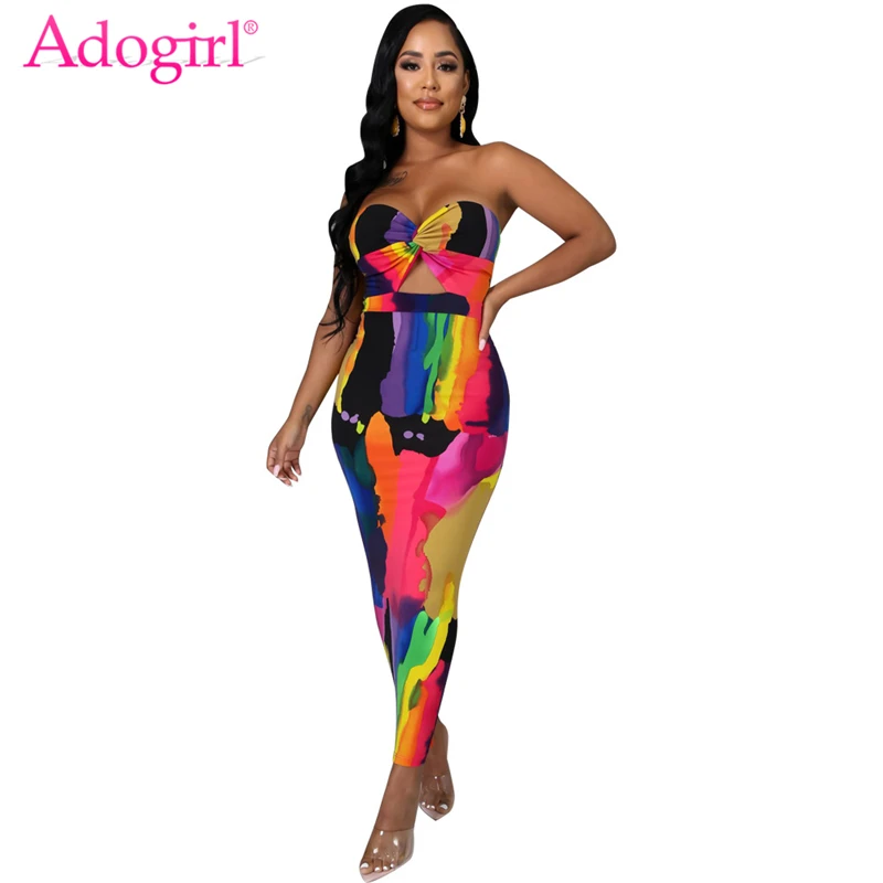 Платье Макси женское летнее с принтом тай-дай без бретелек | Женская одежда