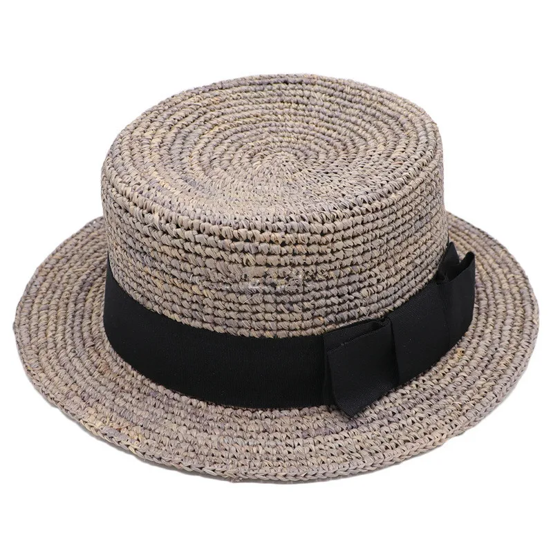 

202006-gaoda-100101 summer handmade raffia grass flat ribbon leisure fedoras cap men women panama jazz outdoor hat