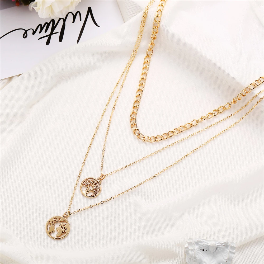 Винтажное Многоуровневое ожерелье для женщин Бохо модное Золотое круглое