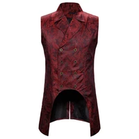 mens red gothic steampunk vest double breasted paisley jacquard brocade waistcoat wedding stage tuxedo vests male chaleco hombre