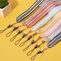 2in1 phone lanyard strap for iphone huawei redmi samsung xiaomi mobile phone id card pearl long hanging rope string