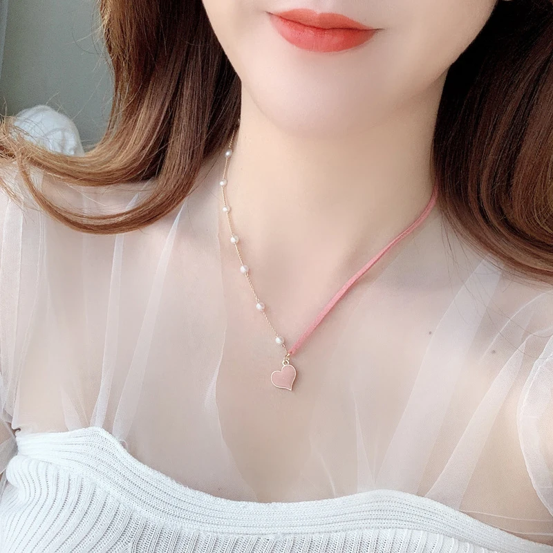 Маленькое красное розовое черное сердце ожерелье ключицы модное простое