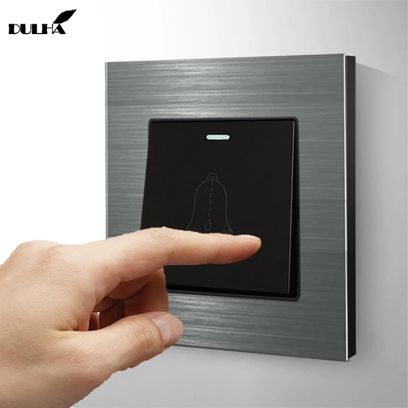 

Luxury Satin Metal Panel 1 Gang Momentary Doorbell Wall Switch 10A Push Button Office Home Hotel Gate Reset Door Bell 110-250V