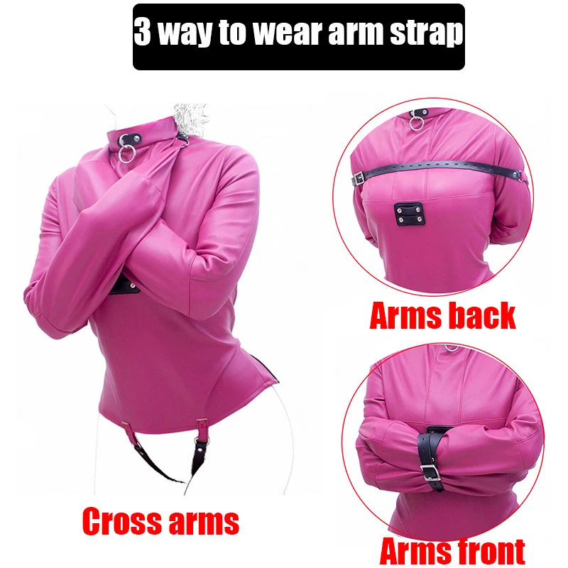 БДСМ кожаная прямая куртка с подлокотниками бондаж унисекс косплей доктора