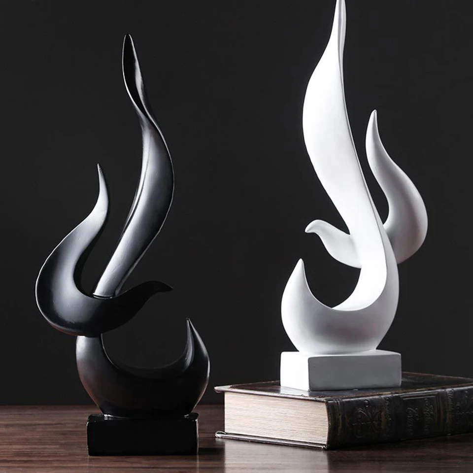 

Modern Minimalist Abstract Sculpture Flame-Shaped Ornaments Hotel Club Living Room Wine Cabinet Display Black,White SB-56