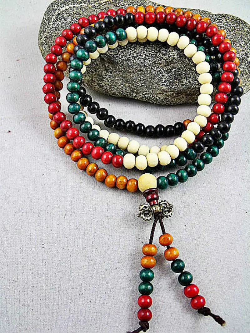 Тибетский буддизм 216 пять цветов деревянный молитвенный бисер Ваджра кисточки