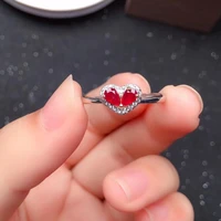 cute silver heart gemstone ring for girl 3mm5mm natural ruby silver ring 925 sterling silver ruby ring gift for girlfriend