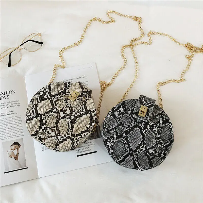 Женские сумки через плечо 2020 маленькая круглая сумка со змеиным принтом простые
