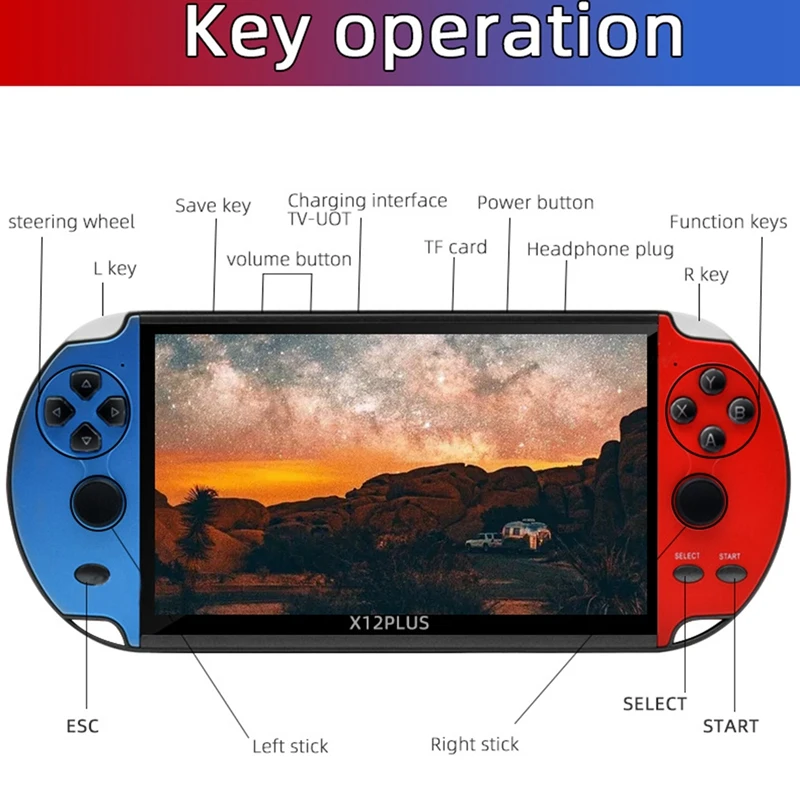 

X12Puls Handheld Game Console 7.0 Inch Color Screen Game Console 16GB Memory Handheld Video Game Console