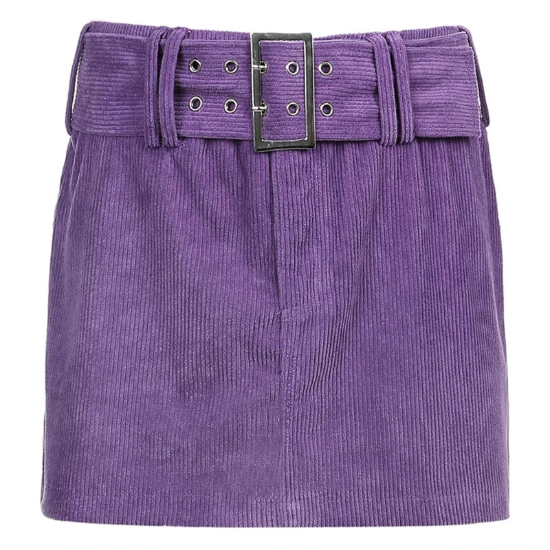 

Women Corduroy Velvet Low Rise Sexy Short Mini A-Line Skirt with Waist Belt Harajuku Vintage Solid Color Slim Streetwear M16 21