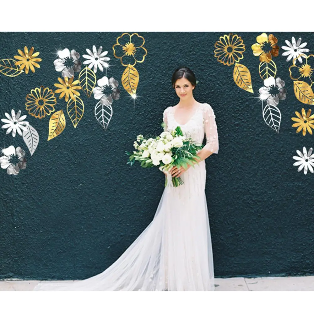2M Gold Silver Hollow Flower Leaves Garland Party Banner Bunting Paper Hanging Wall Sticker Decoration | Дом и сад