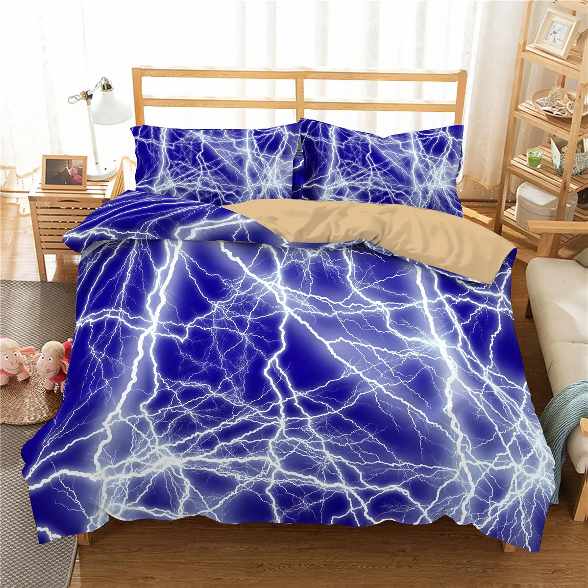 

Lightning printed Bedding Set Polyester Cotton Home Textiles Customizable DIY Bedclothes With Pillowcase Duvet Cover 3pcs
