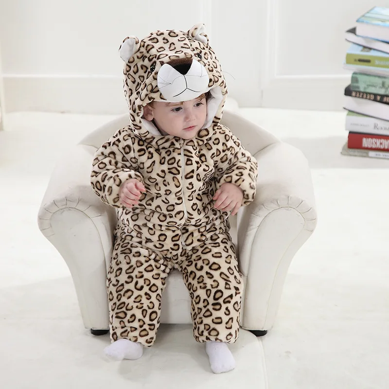 Light Brown Leopard Детская осенняя одежда для мальчиков и девочек; комбинезоны с животными; комбинезон для малышей; домашний костюм мультфильм зимняя Пижама; костюм на Хэллоуин; комбинезон - Цвет: Light Brown Leopard