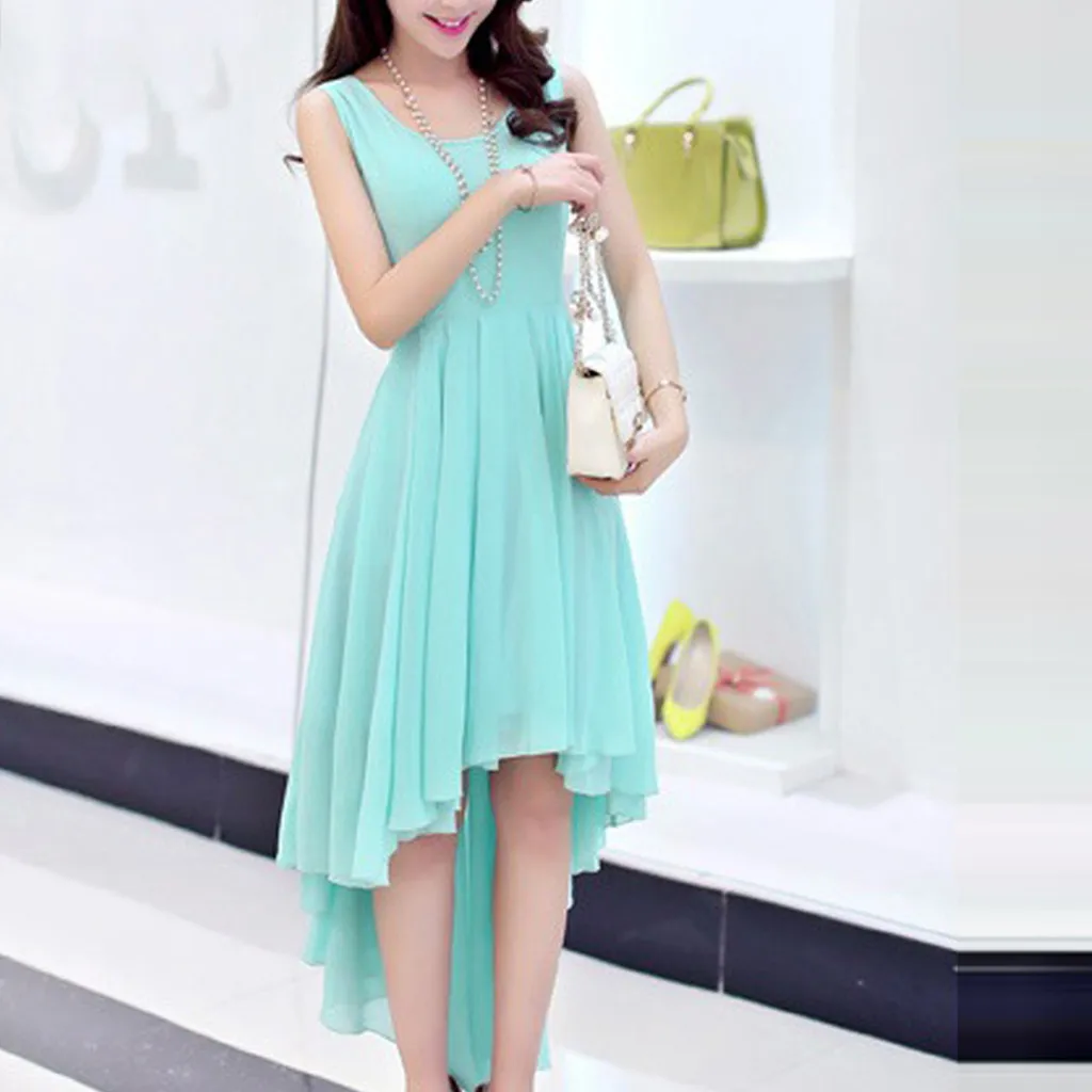 2019 женское летнее платье сексуальное без рукавов с асимметричным подолом