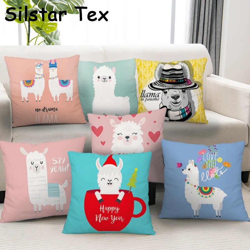 

Silstar Tex Fashion Cartoon Alpaca Square Pillow Case Soft Throw Pillows Cushion Cover For Home Office Seat Chair