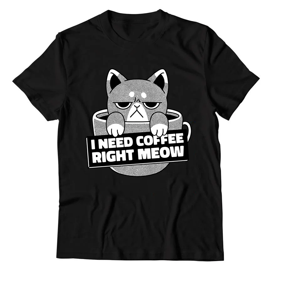

Wholesale Women Angry Cat Coffee Drink Printing T Shirts 100% Cotton O Neck Vintage Oversized T Shirts