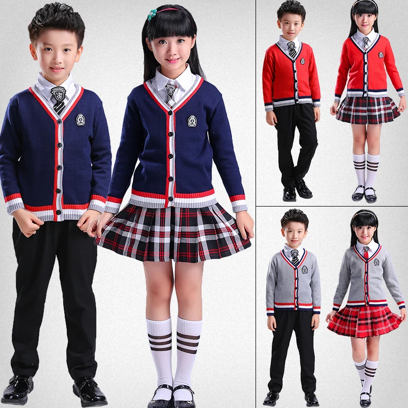Новинка осенние детские костюмы школьная форма для мальчиков и девочек свитер