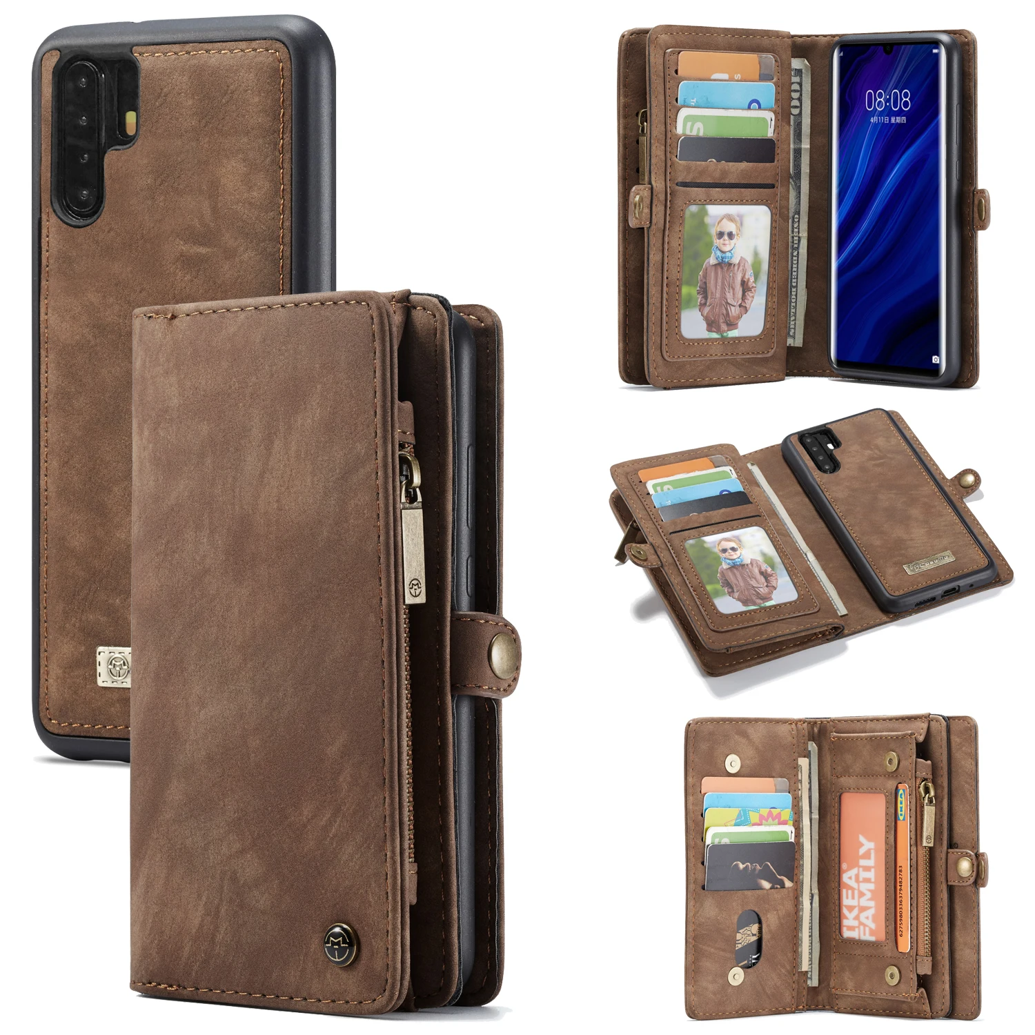 

CaseMe Detachable Zipper Luxury Leather Case For Huawei P30 P20 Mate 20 Pro Lite Nova 3e 4e Magnetic Flip Wallet Handbag Cover