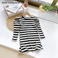 mudkingdom kids t shirt dress stripe puff sleeve a line girl dresses toddler spring autumn clothes girls long sleeve clothing