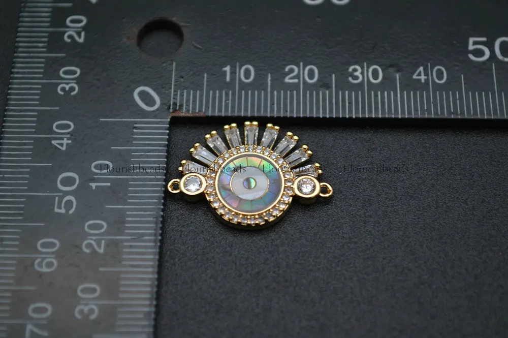 

Gold Color CZ Beads and Abalone Shell Paved Eye Shape Metal Bracelet Charms Jewelry Connectors 5pc per lot