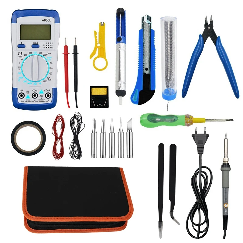 

60W Temperature Adjustable Iron Toolkit Welding Tools Electric Soldering Iron with A830L Multimeter EU Plug