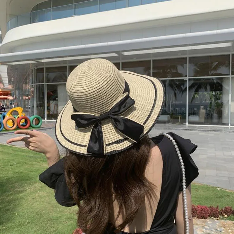 Женская соломенная шляпа с широкими полями Пляжная летняя бахромой Прямая