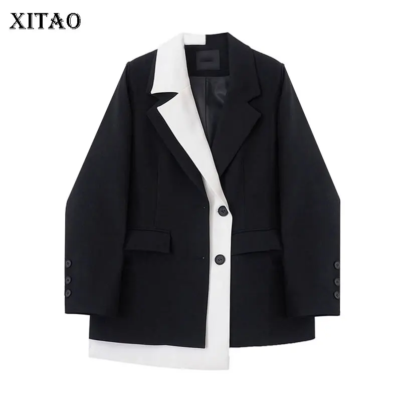 

XITAO Patchwork Hit Color Single Breasted Blazer Women 2021 Spring Casual Fashion New Style Temperament Women Clothes GCC4351