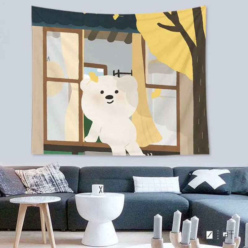 Декоративный гобелен в мультяшном стиле настенный принт с белым медведем