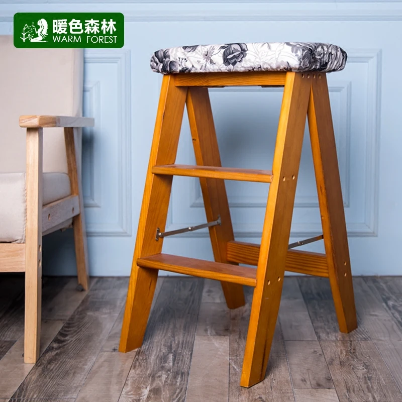 Простой складной табурет из цельного дерева домашний интерьер креативный